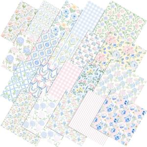 Tudomro 60 Pcs Pastel Floral Fabric Squares 10 x 10 Inch Cotton Pink Blue Hydrangea Rose Gingham Stripe Quilting Fabric Bundles Spring Flower Fat Quarters Quilting Precut Patchwork for Sewing Crafts