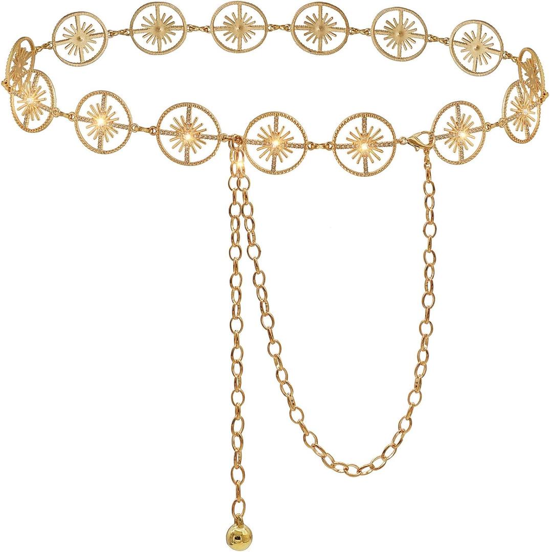 Glamorstar Chain Belts for Women Hollow Metal Waist Chain Belts Dress Belt for Her (Gold)
