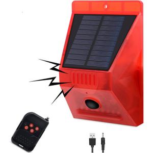 HULPPRE Solar Outdoor Motion Sensor Alarm-129db Loud Siren Lamp Noise Maker, 4 Working Modes Strobe Light with Remote,Say Goodbye to The Unwanted Explorers