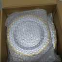 100 PCS Clear Stone Texture Plastic Plates with Gold Rim, Heavy-duty Clear Disposable Plates, Include 10" Dinner Plate and 7" Salad Plate for Party and Wedding