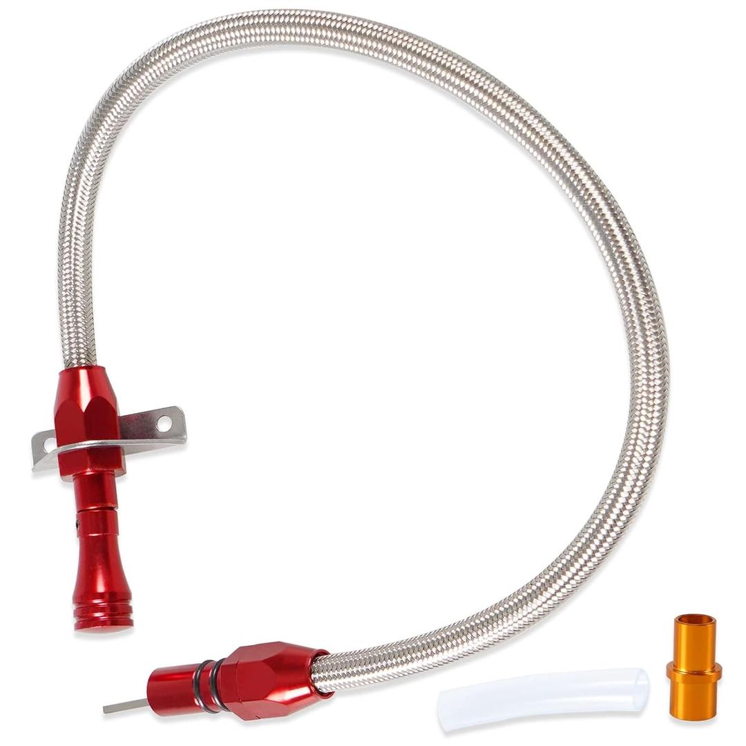 Transmission Dipstick Stainless Braided Hose TH350 TH-400 700R4 Tranny SBC BBC 530mm Compatible with Chevy (Red)