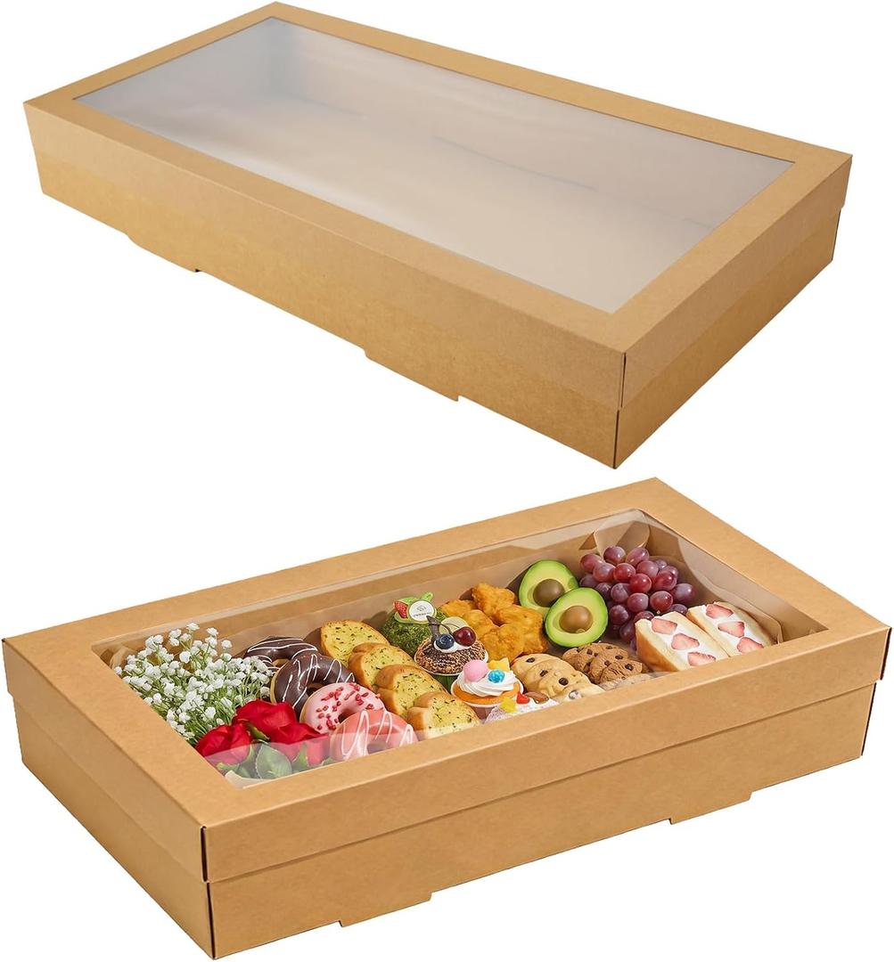 10 Pack Large Bakery Boxes with Window, 22x9.8x3.15 Inch Cookie Boxes, Cardboard Pastry Boxes, Brown Treat Box for Gift Giving, Baking Pies, Cakes, Muffins and Desserts (XL)