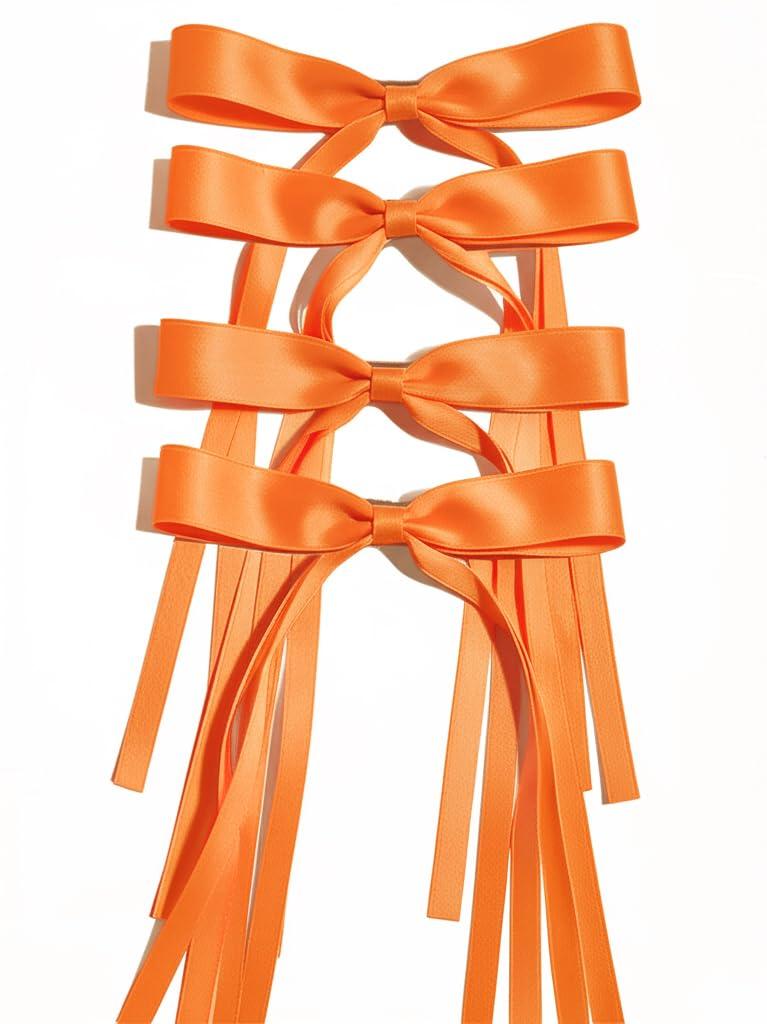 Ayesha Orange Hair Bows Clips Bows with Long Ribbon Orange Bows Barrettes Hair Accessories for Women Girls 4PCS