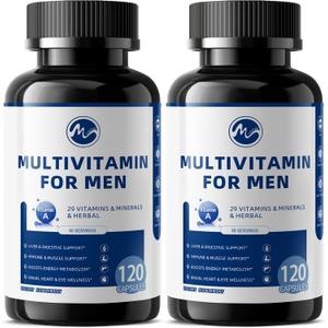 Multivitamin for Men - Methylated Multivitamin Supports Energy & Metabolism, Liver & Digestive*, Daily Men's Vitamins with B12, D, Zinc, Lycopene, Folic Acid - 120 Capsules, For Over 40 (2 Pack)