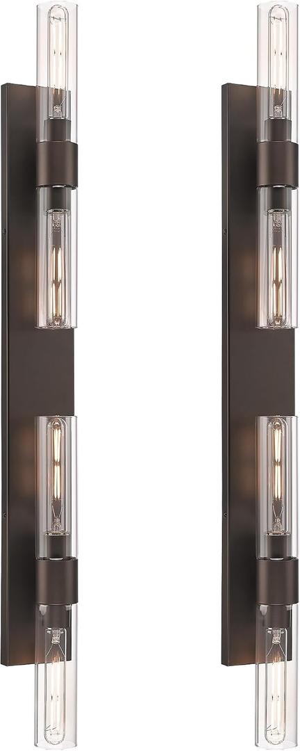 Farmhouse Wall Sconces Set of Two, HWH 4 Light Bathroom Vanity Lights Over Mirror, 40'' Vanity Light Bar Wall Mounted Vertical and Horizontal, Oil-Rubbed Bronze Finish, 5HY104B-4W-2PK ORB