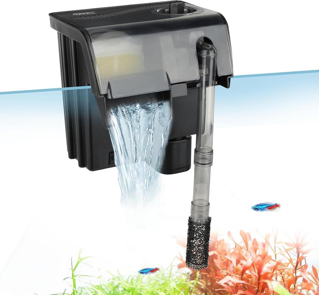 hygger Hang On Back Aquarium Filter 10-30 Gallon Power Quiet Fish Tank Filter Multi-Stage Filtration Adjustable Waterfall Hob Filter with 4 Cartridges & Extension Pipe for Freshwater Saltwater