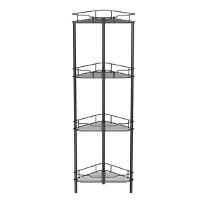 4 Tier Floor Standing Corner Shower Caddy Organizer Shelf with Hooks, Bathroom Shelves Stand Rack, Black