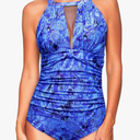 Tempt Me Women One Piece Swimsuit High Neck Plunge Ruched Tummy Control Bathing Suit, XL