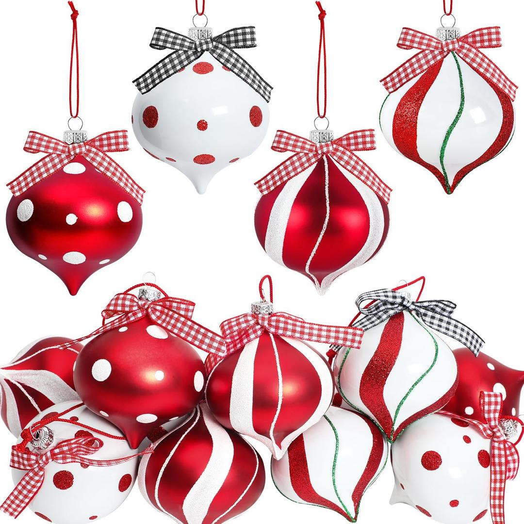 12 Pcs Peppermint Candy Ornament Set 3.5 x 2.7 Inch Christmas Tree Ornaments Christmas Candy Cane Balls for Christmas Tree Decor Holiday Party Home Decoration