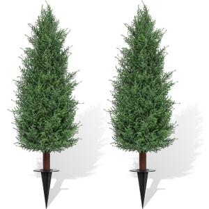 3FT Artificial Cedar Topiary Trees Set of 2, Realistic Fake Plants with Ground Spike, UV Resistant Faux Plants Indoor Artificial Plants Outdoor Fake Tree for Porch Garden Home Offices Décor