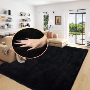 Black Washable Area Rugs 6x9 Rugs for Living Room Faux Rabbit Fuzzy Fur Rug for Bedroom Nursery Rugs Room Dcor