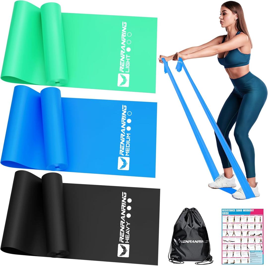 RENRANRING Resistance Bands for Working Out, Exercise Bands for Physical Therapy, Stretch, Recovery, Pilates, Rehab, Strength Training and Yoga Starter Set (4.9FT, Green ,Blue, Black)