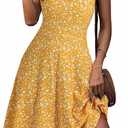 FENSACE Summer Dresses for Women Sleeveless Knee Length Floral Tank Dress (Yellow, XL)