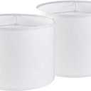 Set of 2 Pure White Linen Drum Lamp Shade 13" Top x 13" Bottom x 10" High (Spider) Contemporary Lamp Shades for Table Lamps & Bedside Lamps Replacement Lampshade - GO&SO - Assembly is Required