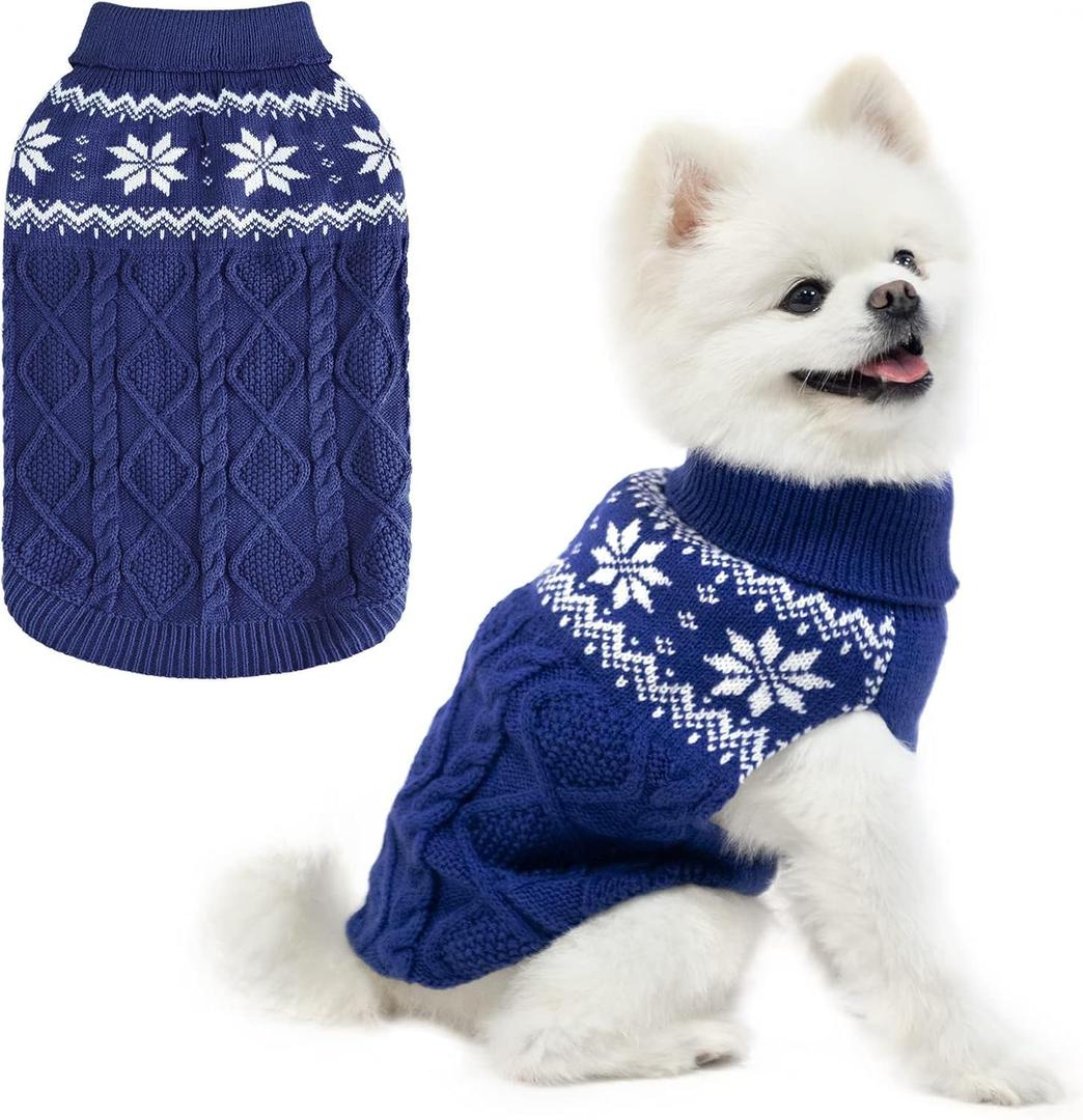 Warm Winter Dog Sweater - Cold Weather Pet Clothes for Small Medium Large Dogs Indoor Outdoor, Soft Classic Knit Puppy Apparel, Blue, XS