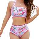Jolefille High Waisted Bikini Sets for Women 2 Piece Tummy Control Swimsuits One Shoulder Bathing Suit Floral Swim Suit Teens M
