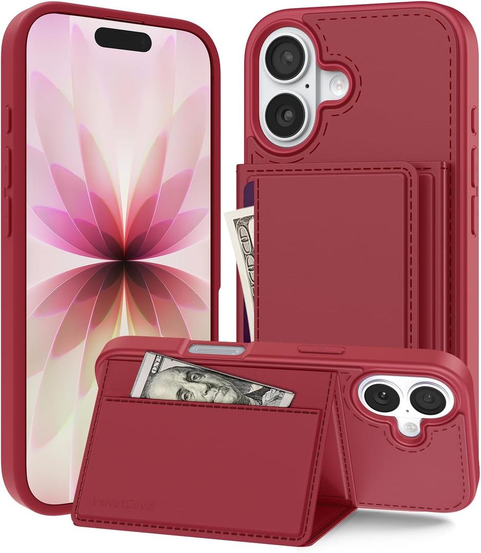 Compatible with Magsafe 2 in 1 Detachable iPhone 17 Wallet Case with Card Holder, Women Men 4 Credit Card Slots Magnetic PU Leather RFID Blocking Flip Kickstand, for Apple 17, Red