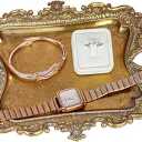Funly mee Antique Trinket Dish Vintage Metal Jewelry Tray, Wedding Ring & Necklace Holder 8 x 7 inches (Gold, M)