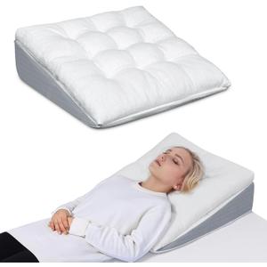 Bed Wedge Pillow for Sleep Apnea 7.5Inch Gerd Pillow Patent Dual Layer Triangle Pillow Adjustable Shredded Memory Foam Topper Soft Support Ideal for Acid Reflux, After Surgery, Snoring