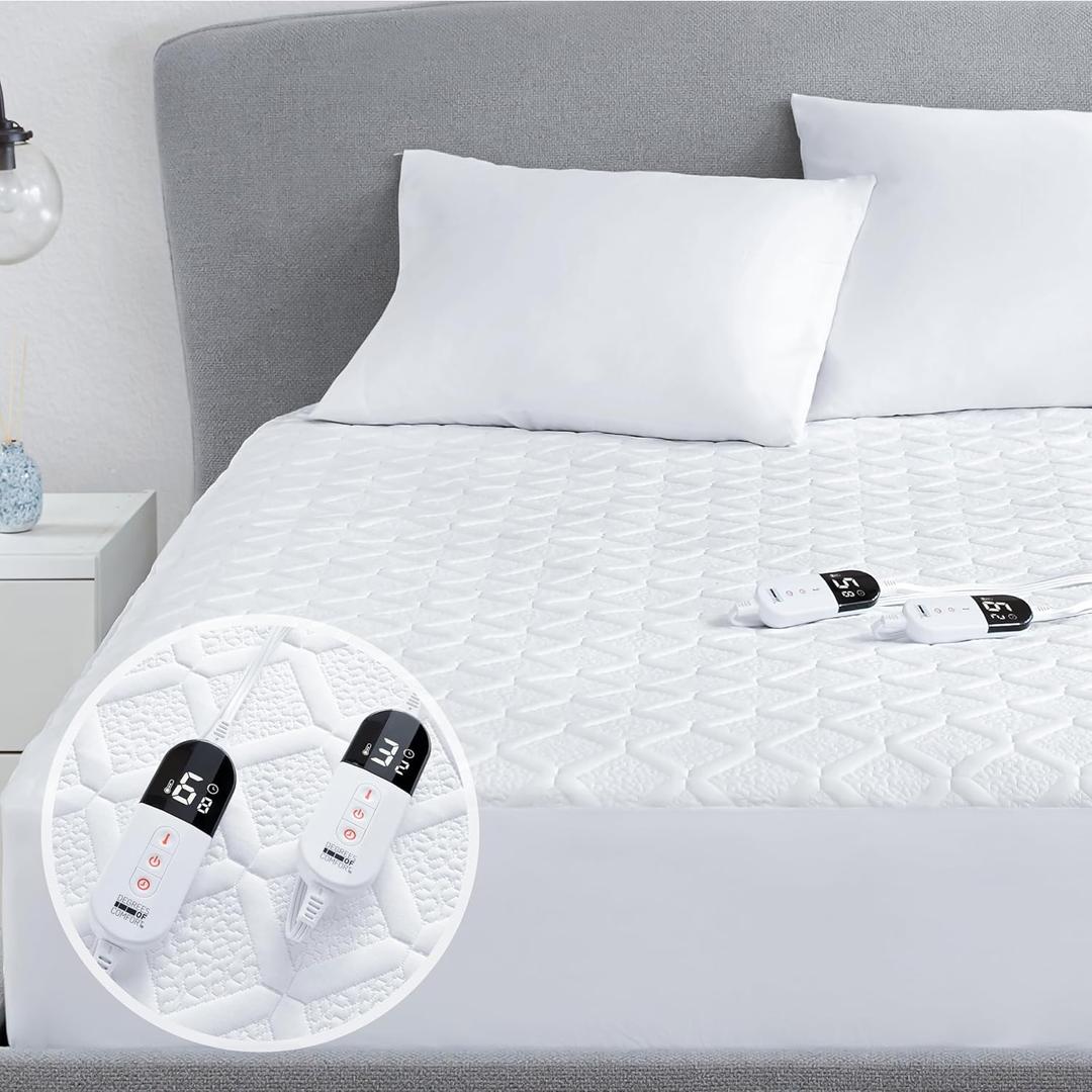 California King Heated Mattress Pad - Degrees of Comfort Electric Bed Warmer with Dual Controllers, 6 Heating Levels, 10-Hour Auto Shut-Off, Breathable Air-Layer, 72" x84