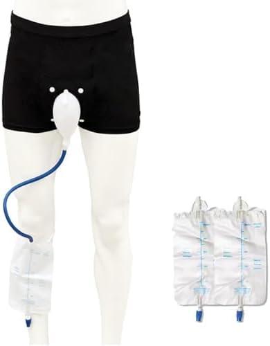 Condom Catheters for Elderly Men Age 80 - Wearable Urinal Underwear with Silicone External Catheter, 2 Reusable Bags, Easy On/Off Design for Incontinence, Senior Care, and Long Drives (Large)