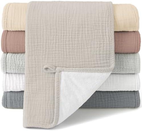 Bearmoss Muslin Burp Cloths, 100% Cotton Baby Burping Clothes, Large Extra Soft Absorbent for Unisex Newborn Boy and Girl, 20x10in, 6 Pack