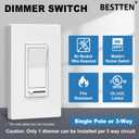 BESTTEN 10 Pack Dimmer Light Switch, Single Pole or 3-Way, Slide Dimmer Switches, Compatible with Dimmable LED, CFL, Incandescent and Halogen Bulb, Neutral Wire Not Required, 120VAC, UL Listed, White