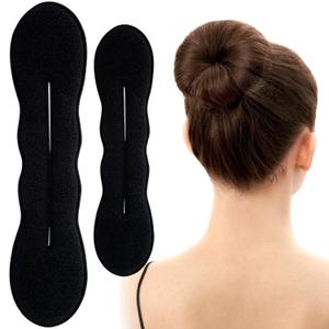 2pcs Hair Bun Updo Makers, Black Soft Hair Bun Shaper for Women, Non-Slip 2 Sizes Hair Donut Bun Lazy Curler Clip Hairstyles Accessories for Daily, Wedding