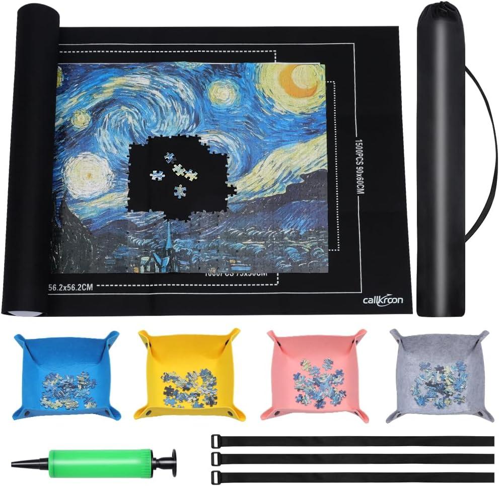 Puzzle roll up mat Set of 4 for 500-1500 Piece Puzzles, a Great Gift for Puzzle Lovers, Soft Felt Weave, Easy to Carry When Traveling