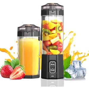 Portable Blender, 360 Watt Personal Blenders with Pulse Mode, Shakes and Smoothies, 6000mAh, BPA Free 24 Oz Blender Cup with 6 Blades and Lid, USB-C, Self Cleaning Portable Juicer For Travel, Black