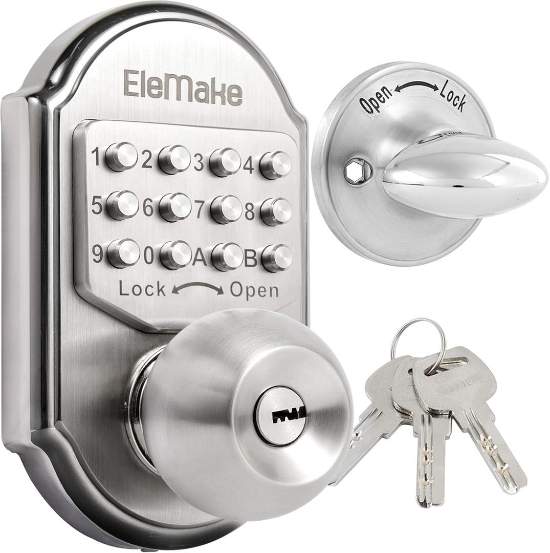 Keyless Entry Keypad Deadbolt Door Lock 304 Stainless Steel 100% Mechanical - No Risk of Low Power (Silver)