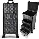 Salon Cart with 3 Drawers, Nail Trolley Cart with Wheels Salon Station Rolling Makeup Train Case Cosmetology Case Organizer Cases for Nail Tech,SPA,Face Painting,Hairstylist,Makeup Artist (Black)