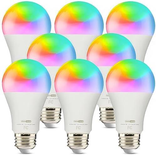 Homevenus HVS Smart Light Bulbs, 9W Equivalent 60W A19 E26 RGBW Music Sync Color Changing LED Light Bulbs, App 2.4GHz WiFi Dimmable Tunable White Compatible with Alexa Google Assistant, 8 Pack