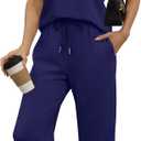 WIHOLL Two Piece Set for Women Summer Outfits Vacation Trendy Lounge Sets V Neck Matching Sets (Blue, S)