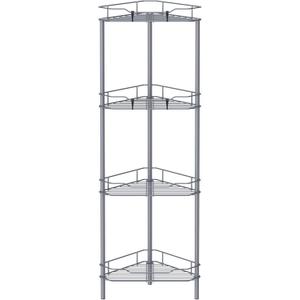 4 Tier Floor Standing Corner Shower Caddy Organizer Shelf with Hooks, Bathroom Shelves Stand Rack, Dark Gray