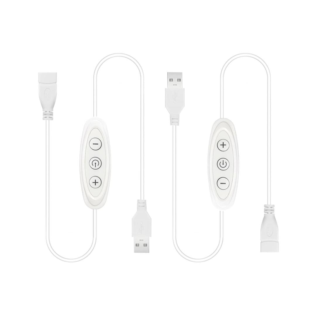 USB Dimmer Switch 2 Pack - Brightness Adjustable Inline Dimmer, 10-Speed Stepless Dimming USB Light Dimmer for 5V Single Color LED Lights (White)