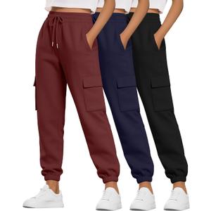 Neer 3 Pack Women's Cargo Sweatpants Joggers Pants Causal Gym Athletic Workout High Waist Bottom Y2k Fall Outfits with Pocket XXL 