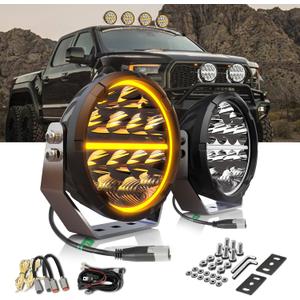BraveWAY 6.5 Inch Round LED Driving Lights 140W 20400LM Round LED Offroad Light with Wiring Harness White & Amber DRL Spot Flood Combo Beam Auxiliary Light for Truck 4x4 ATV UTV