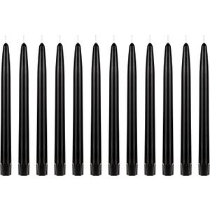 Mega Candles 12 pcs Unscented Self Fitting Black Taper Candles, Hand Poured Wax Candle 10 Inch x 7/8 Inch, Home Décor, Wedding Receptions, Centerpieces, Birthdays, Festivities, Romantic Dinners