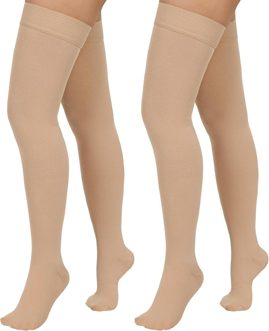 2 Pairs Compression Stockings for Women & Men,20-30mmHg Thigh High Compression Socks,Closed Toe Medical Compression Socks with Silicone Dot Band-Best Support for Nursing Sports Varicose Veins (Medium)