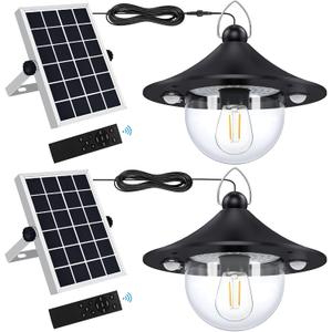 Solar Shed Light Indoor Outdoor Pendant Lights Solar Powered with 2 Motion Sensor, Waterproof Solar Hanging Lamp for Porch, Inside Home, Farmhouse, Gazebo, Chicken Coop, Daytime, 2 Pack