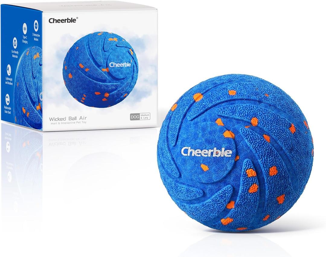 Cheerble Smart Interactive Dog Toy, Wicked Ball AIR, Automatic Moving, Bouncing, and Rotating, E-TPU Material, IPX7 Waterproof Rating, Active Rolling Ball for Medium and Large Dogs (Blue)