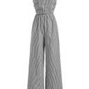 winkbay Women's Summer Striped Ruched Tube Top Romper Strapless Wide Leg Going Out Jumpsuits Grey Large