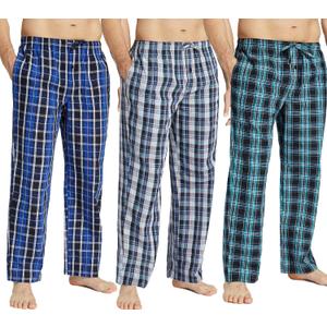 JupiterSecret Mens Cotton Pajama Pants Set Lightweight Plaid Sleep & Lounge Pants, PJ Bottoms with Pockets and Button Fly, X-Large