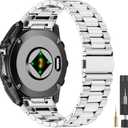 22mm Stainless Steel Metal Band Compatible with Garmin Fenix 8 Pro tactix 8 47mm/E/7/6/pro/5/Plus,Quick-fit Watch Strap for quatix 8 47mm 7/Pro/6/Forerunner 970/965/955/Descent G2 G1 Solar