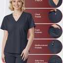 Scrubs for Women Set, Stretchy V-Neck Top & Jogger Pants with Multi-Pocket Yoga Waistband, XL