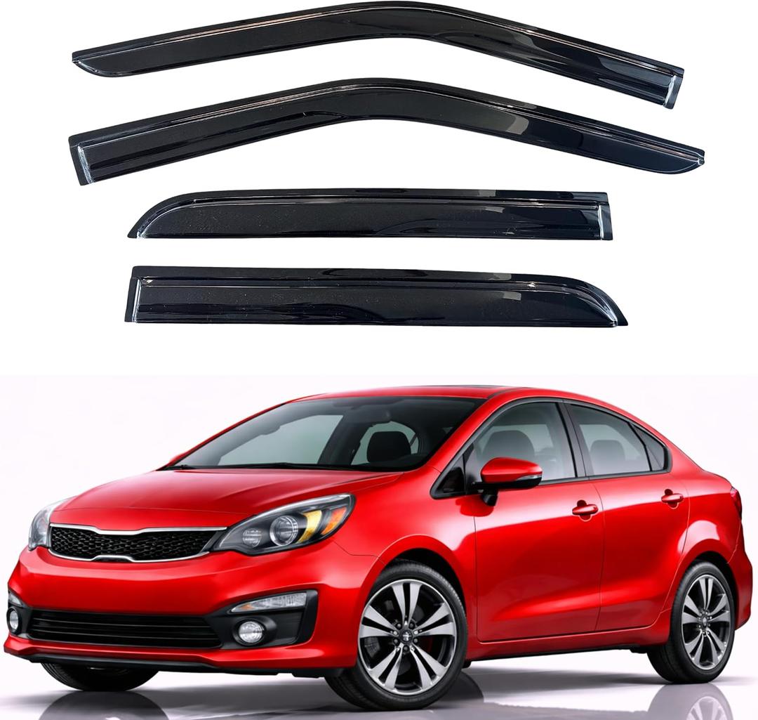 KPY Rain Guards Fit for 2012-2017 Kia Rio, Out-Channel Window Visors Vent Wind Deflectors 4PC, Car Accessories for 12-17 Rio (Excludes Hatchback)