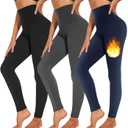 3 Pack Fleece Lined Leggings Women High Waisted Warm Winter Yoga Pants for Women Thermal Running Workout Leggings (Large-X-Large, B-3pack Black/Grey/Navy)