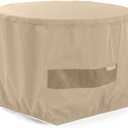 Covermates Classic Round Outdoor Fire Pit Cover  All-Weather, Water-Resistant Heavy-Duty Viny with Mesh Vent, Elastic Hem for Patio Furniture Protection, Round 30DIAMETER x 18H, Classic Tan