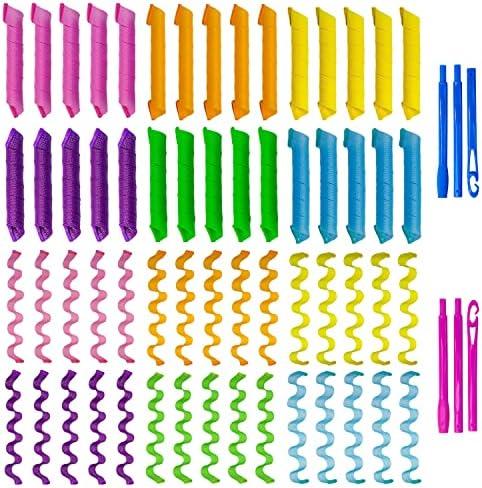 60pcs Heatless Hair Curlers Rollers Spiral and Wave Styling Kit with 2 Sets Styling Hooks,No Heat Curlers for Women Girl's Medium and Long Hair (17.8 Inch/45 cm)